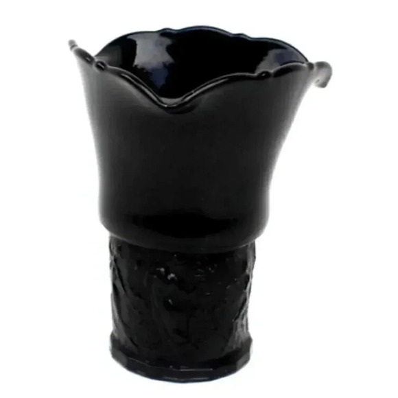 Vintage LE Smith Black Amethyst Dancing Nymphs Tri-Corner Vase Depression Glass - Picture 1 of 4